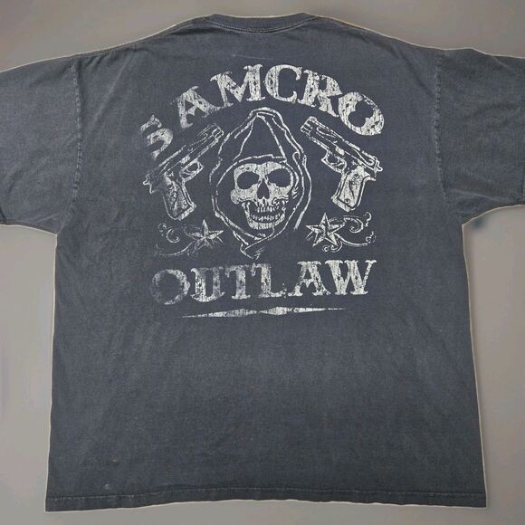 Sons of Anarchy SAMCRO Outlaw T-Shirt Black Double Sided Distressed XL - Picture 1 of 6
